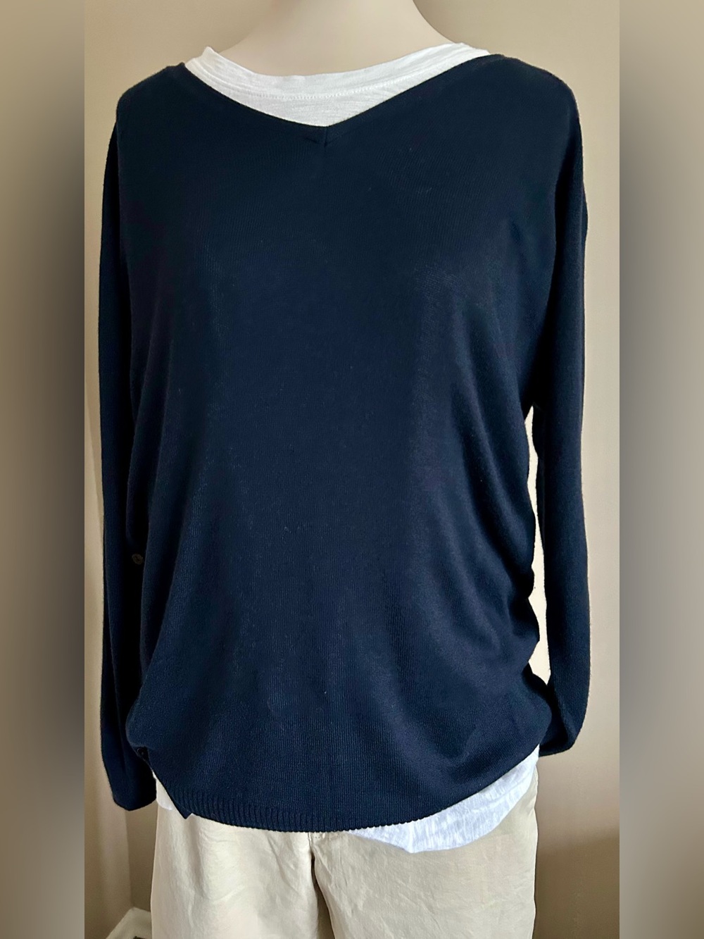 Joan Vass Cashmere Blend V-Neck Sweater